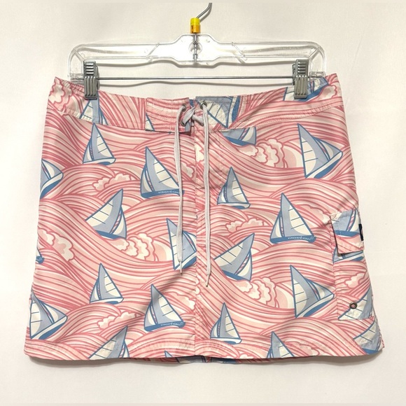 VINEYARD VINES Board Skirt Sailboats Swim Suit Coverup Mini Skirt Pink Blue Sz 4 - Picture 1 of 8